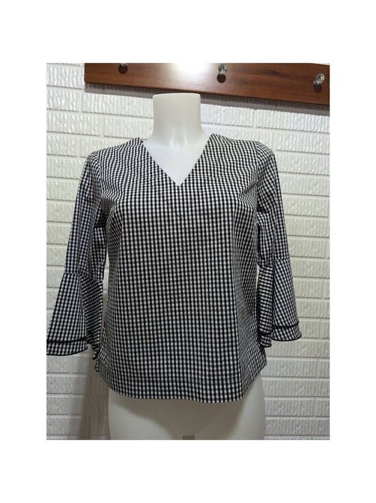 White House Black Market Tops - White House Black Market Women's Black & White Gingham Check Long Sleeve Shirt S